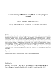 Pdf Social Desirability And Undesirability Effects On Survey Response Latencies