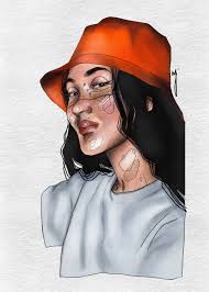 001, fille avec le chapeau de seau, art de ligne, art minialistic, art de  portrait, impression d'art, illustration de mode, décor de mode, artiste  femelle