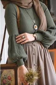 Balon Triko Kazak Haki Kolbalon Kol Haki Triko Kazak Fashion Muslim Fashion Outfits Muslimah Fashion Outfits