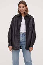 Faux Leather Shirt Jacket Black Ladies H M Us Leather Shirt Fashion Shirt Jacket