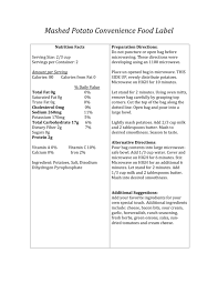 33.3% 7.1% 59.7% total fat protein total carbohydrate 237 cal * the % daily value (dv) tells you how much a nutrient in a serving of food contributes to a daily diet. Mashed Potato Convenience Food Label
