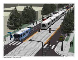 The first time ever in the world i saw by design the cars had an accessible restroom, outlets and four wheelchair spaces and a designated specially designed entrance. Expo Line Cityworks Design