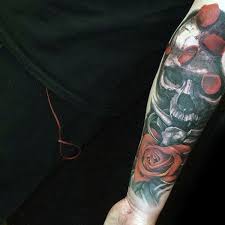 Skull and roses tattoo sleeve. 50 Skull Sleeve Tattoos For Men Masculine Design Ideas