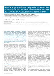 Pdf Post Discharge Surveillance And Positive Virus Detection In Two Medical Staff Recovered From Coronavirus Disease 2019 Covid 19 China January To February 2020