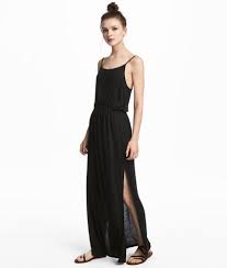 Black Long Sleeveless Jersey Dress With Narrow Shoulder Straps Elasticized Seam At Waist Unlined Stylish Party Dresses Maxi Dress Black Dress