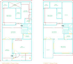 First level has a garden, reception area, living room followed by dining room and kitchen on the right side. Autocad Free House Design 25x50 Pl1 Simple Floor Plan Drawing