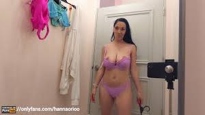Busty Hanna tries on a small bikini