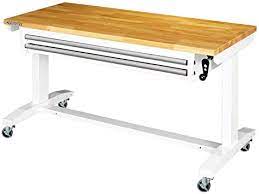 Building an adjustable work table can seem like a daunting prospect at first, since the prospect of cutting different lengths of wood or metal can be very difficult, and putting it all. Amazon Com Husky 52 In Adjustable Height Work Table With 2 Drawers In White Home Improvement