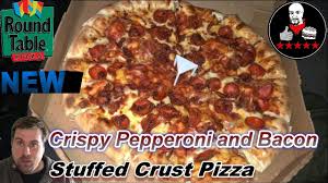 Round Table Pizza New Stuffed Crust Crispy Pepperoni And Bacon Pizza Review Youtube