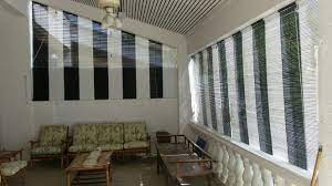 Black N White Outdoor Blind Bamboo Blind Odd Shape Design Blindsandcurtainscrownmoldings Bamboovert Vertical Window Blinds Blinds Design Living Room Blinds