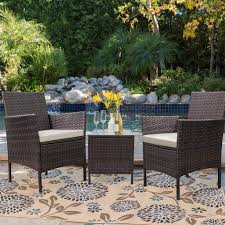 Walnew 3 Pcs Outdoor Patio Furniture Pe Rattan Wicker Table And Chairs Set Bar Set With Cushioned Tempered Glass Brown Beige Walmart Com In 2020 Porch Furniture Sets Wicker Patio Furniture Set