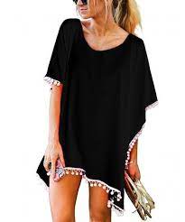 Womens Chiffon Tassel Stylish Swimsuit Bikini Loose Beach Cover Up Black Ball C21806uh2ss Stylish Beachwear Stylish Swimsuits Chiffon Beachwear