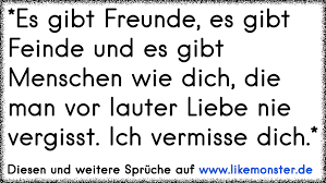 Good friendship, amongst closer relatives i think i would say ich mag dich to a friend as ich habe dich gern would sound a little odd, where i come from (austria), the latter one is used more frequently for expressing love. Es Gibt Freunde Es Gibt Feinde Und Es Gibt Menschen Wie Dich Die Man Vor Lauter Liebe Nie Vergisst Ich Vermisse Dich Tolle Spruche Und Zitate Auf Www Likemonster De