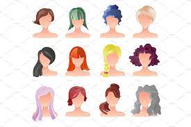 Set Of Female Hair Style Sprites Womens Hairstyles Hair Styles Girl Cartoon