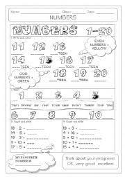English Worksheet Numbers 1 20 English Worksheets For Kids Esl Worksheets For Beginners English Lessons