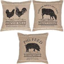 Sawyer Mill Farmhouse Cow Pig And Rooster Throw Pillows Pillows Throw Pillows Barn Wood Crafts