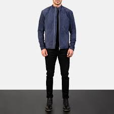 Men S Charcoal Navy Blue Suede Biker Jacket