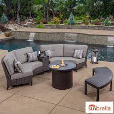 Curved outdoor sectional with fire pit. Sunvilla Riviera 5 Piece Woven Fire Sectional Seating Set Costco Uk Patio Fire Pit Table Set Fire Pit Sets