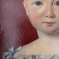 Early 20th Century Folk Art Child Portrait Oil Painting, Antique Oil  Painting