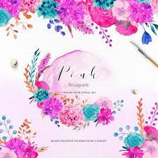 7 Pink And Mint Flowers Clip Art Fuchsia Watercolor Floral Etsy Floral Wreath Watercolor Flower Clipart Flower Bouquet Png