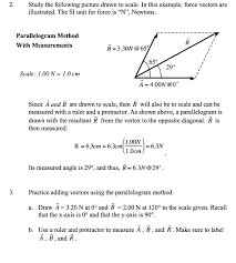 1.) tip­to­tail 2.) parallelogram method a.) start at origin a.) start at origin b.) draw horizontal component b.)draw 1st vector c.) draw vertical component c.) draw 2nd vector from the tail of 1st vector d.) make a parallelogram d.) draw resultant e.) draw diagonal from the origin drawing example: Adding 3 Vectors Using Parallelogram Method