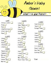 Printable Baby Shower Game Bumble Bee Theme What S In Your Purse 6 00 Via Etsy Bee Baby Shower Bumble Bee Baby Shower Bee Baby Shower Theme