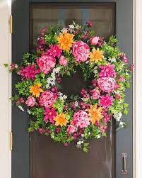 Provencal lavender wreath | balsam hill. Outdoor Radiant Peony Artificial Flower Wreaths Balsam Hill In 2021 Summer Door Wreaths Orange Wreath Christmas Themes Decorations