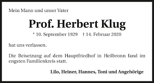 Traueranzeigen von Herbert Klug