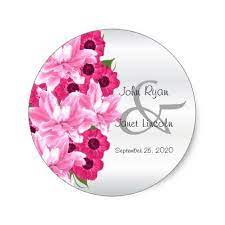 Pink Flower Wedding Design Classic Round Sticker Pink Wedding Pink Wedding Flowers Wedding Stickers Summer Wedding Diy