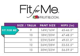 80 credible fruit of the loom panties size chart