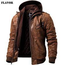 Men S Real Leather Jacket Men Motorcycle Removable Hood Winter Leather Jacket With Hood Real Leather Jacket Leather Jacket Men
