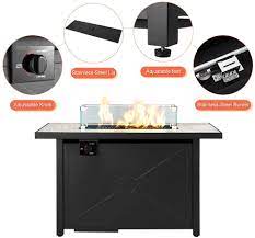 110% low price guarantee + free shipping (over $99) on all gas fire pits! Protective Cover 42 Inch 60 000 Btu Square Gas Fire Pits With Glass Wind Guard W Ceramic Tabletop With Waterproof Cover Avawing Propane Fire Pit Table Tempered Glass Beads Outdoor Companion Fire Tables Fire
