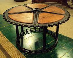 Industrial Large Saw Blade Table Inquire For A Custom Order Missdulcie Aol Com Vintage Industrial Interior Industrial Livingroom Industrial Decor