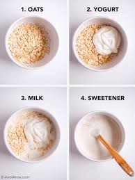 Calories per serving of basic overnight oats 99 calories of oats, quaker (1 cup dry oats), (0.33 cup) 45 calories of milk, 2%, with added nonfat milk solids, without added vit a, (0.33 cup) 36 calories of dannon all natural, plain nonfat yogurt, 6 oz., (2.67 oz) Overnight Oats Guide With 20 Delicious Recipes