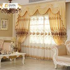 Dihin Home Brown Embroidered Yellow Valance Blackout Curtains Grommet Window Curtain For Living Room 52x84 Inch 1 Panel Curtains Living Room Curtains Cool Curtains