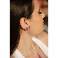 Orecchini a forma di farfalla smaltati rosa e strass in argento