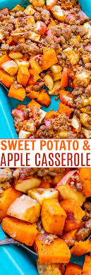 Roasted Sweet Potato And Apple Casserole Averie Cooks Recipe Sweet Potato And Apple Sweet Potato Roasted Sweet Potatoes