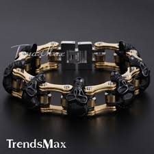 Black And Gold Motorcycle Chain Trendsmax Men 316l Stainless Steel Bracelet Biker Skulls Chain Black Silver Gold 18mm 8 66inch Mensstyl Motorcycle Chain Bracelet Mens Jewelry Skull Bracelet