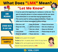 Texting slang involves sending shortened messages between mobile devices. Lmk Meaning What Does Lmk Mean Useful Text Conversations 7esl English Learning Spoken English Phrases Learn English
