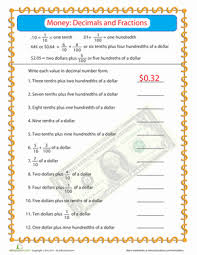 Money Practice Fractions Decimals Worksheet Education Com