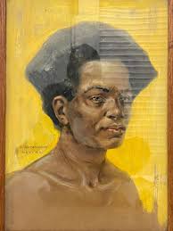 🔥 RARE Fine Antique Polynesian Fiji Portrait Painting, Elie Cheverlange  1923