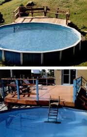 Corner pool with terraced deck. Above Ground Pool Deck Free Woodworking Plan Com