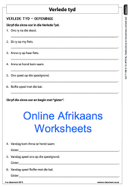 Grade 5 Online Afrikaans Worksheets Verlede Tyd For More Worksheets Visit Www E Classroom Co Za Language Worksheets Afrikaans Language School Worksheets