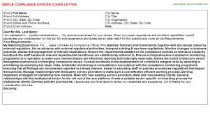 Compliance Officer Cover Letter