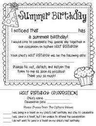 Summer Birthday Half Birthday Celebration Form Free School Classroom Parents As Teachers School Activities