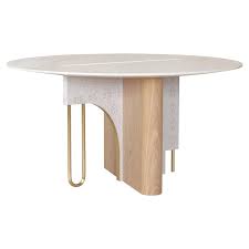 New riley dark grey ceramic table. Ferreirinha 6 Seat Round Dining Table Calacatta Bianco Brushed Brass Oak Leather For Sale At 1stdibs