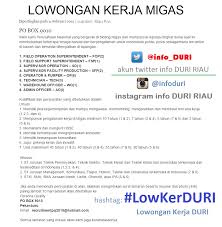 Check spelling or type a new query. Duri Riau On Twitter Lowkerduri 8 Lowongan Kerja Migas Di Po Box 9010 Pekanbaru Mulai Tamatan Sma Smk Http T Co O26pjczegf
