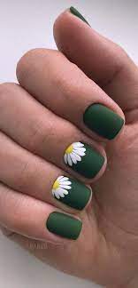 Stylish Nail Art Design Ideas To Wear In 2021 Daisy On Matte Green Nails
