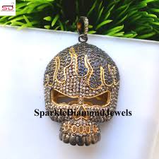 Halloween Jewelry Gifts Pave Diamond Skull Pendant, Sapphire Gemstone  Pendant 925 Sterling Silver Necklace,