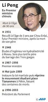 Les inondations dues aux crues. L Ex Premier Ministre Chinois Li Peng Connu Pour Sa Responsabilite Dans La Repression De Tiananmen Est Decede La Libre